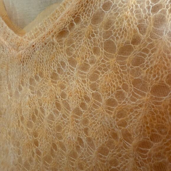 KNITTED AND KNOTTED Peach Open Weave Alpaca Blend Layered V Neck Sweater Medium - Picture 8 of 8